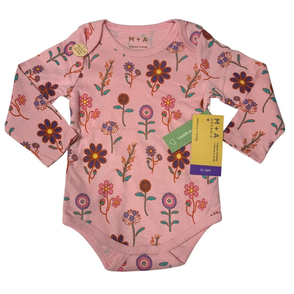 Monica + Andy Baby Girls Pajama Set Floral Organic 12-18M Pink Cotton Sleepwear